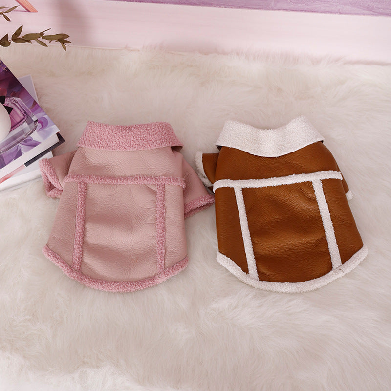 KFX-3679165 Warm Plush Zipper Dog Coat in Pink and Brown - Sizes S to XXL