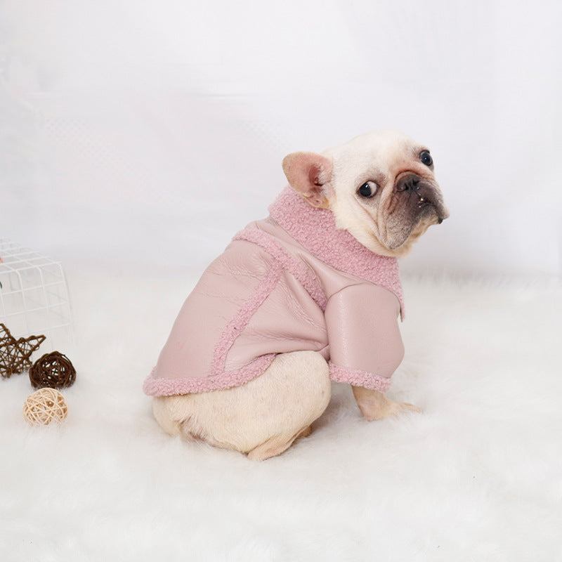 KFX-3679165 Warm Plush Zipper Dog Coat in Pink and Brown - Sizes S to XXL