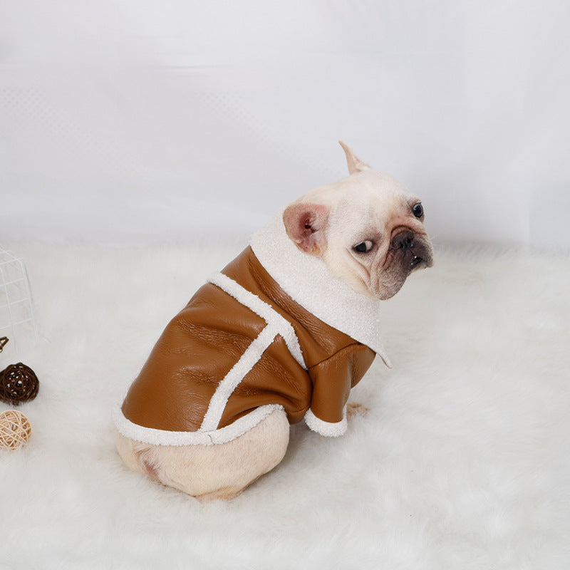 KFX-3679165 Warm Plush Zipper Dog Coat in Pink and Brown - Sizes S to XXL