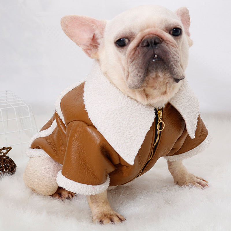 KFX-3679165 Warm Plush Zipper Dog Coat in Pink and Brown - Sizes S to XXL