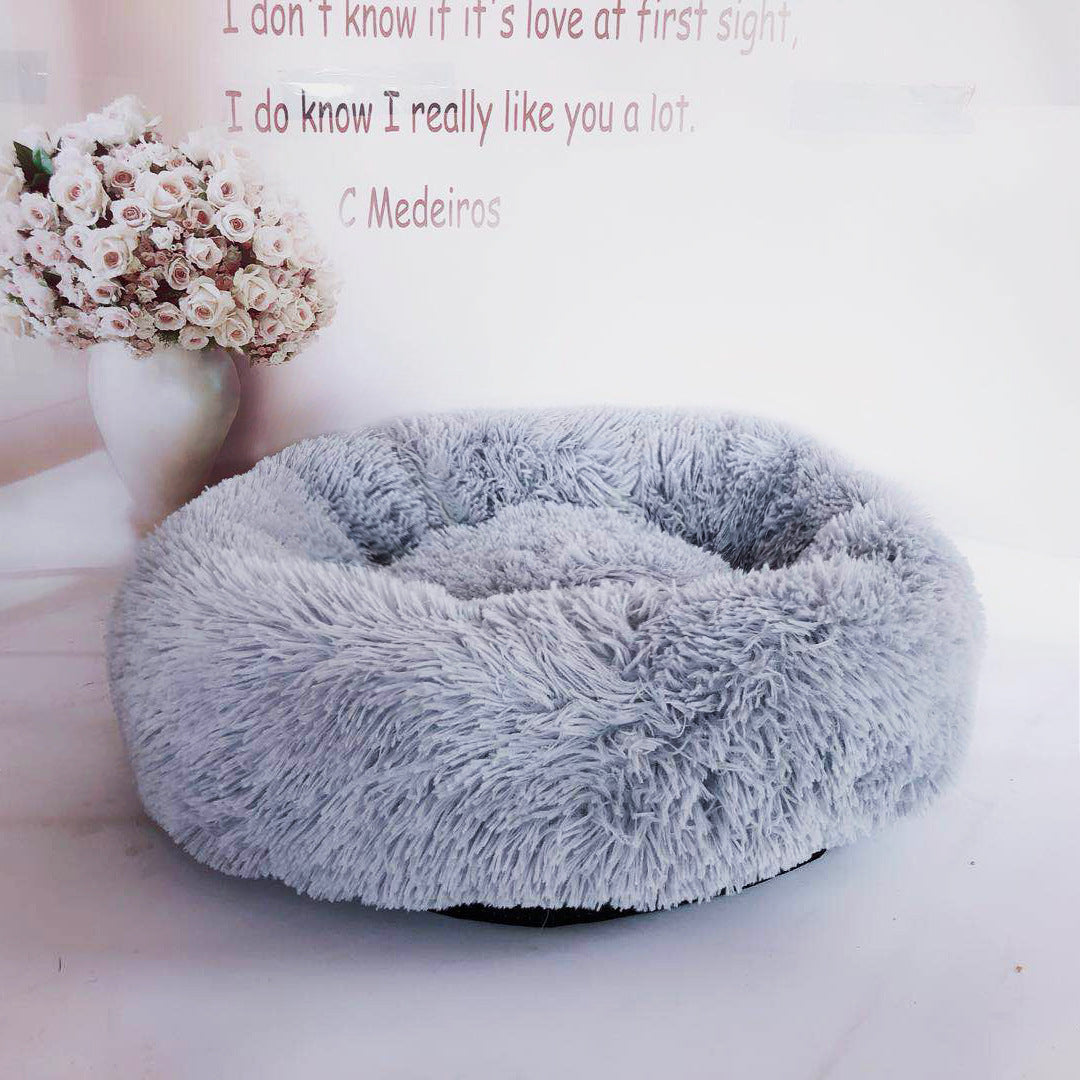 KFX-3680829 Calming Round Plush Pet Nest Bed for Small Dogs and Cats, Soft Vegan Fabric, 110cm Diameter
