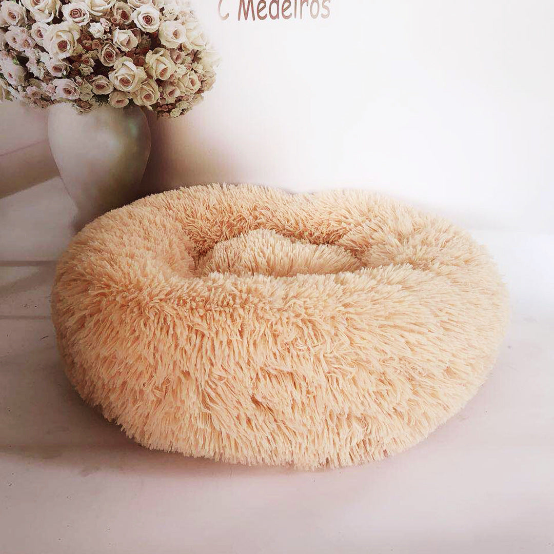 KFX-3680829 Calming Round Plush Pet Nest Bed for Small Dogs and Cats, Soft Vegan Fabric, 110cm Diameter