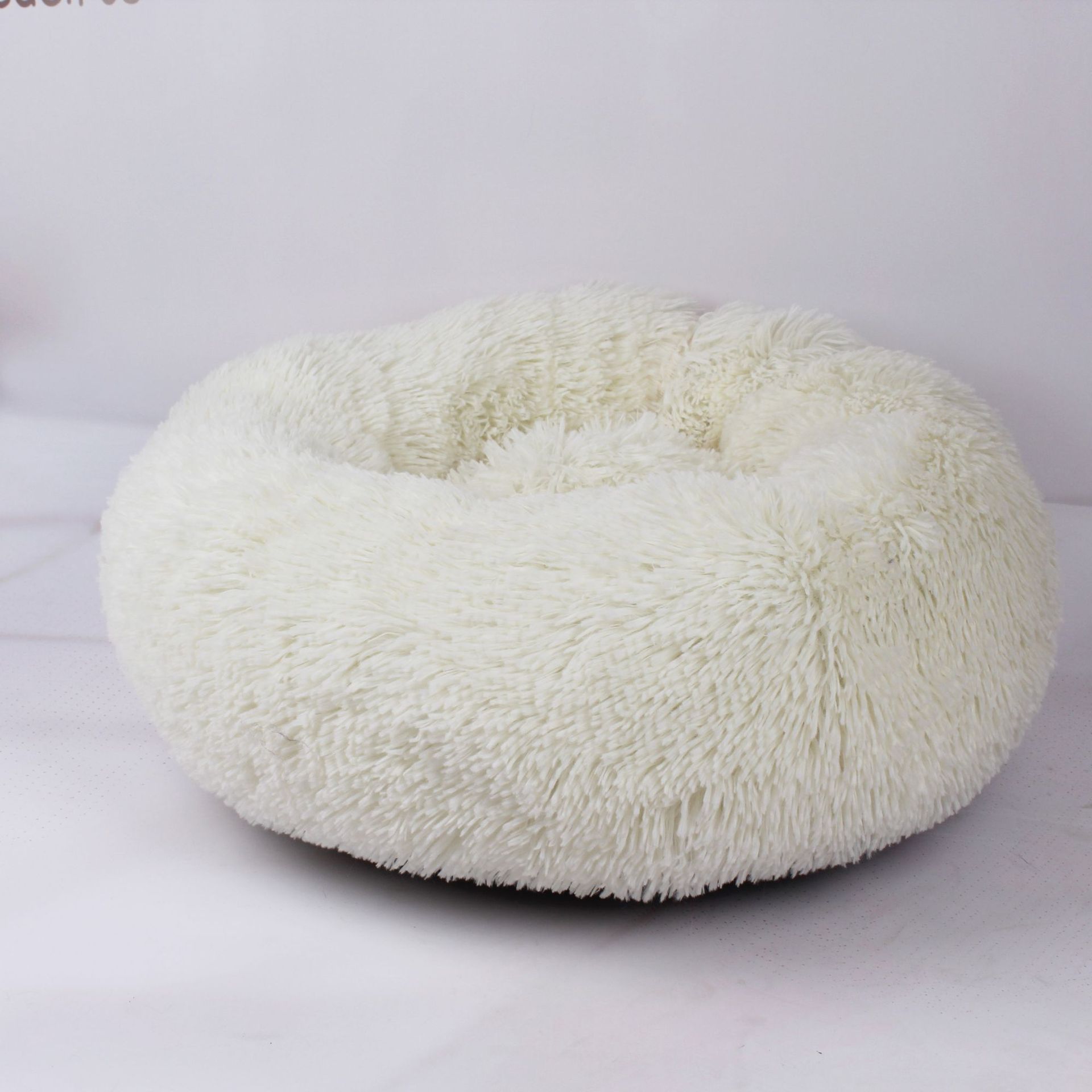 KFX-3680829 Calming Round Plush Pet Nest Bed for Small Dogs and Cats, Soft Vegan Fabric, 110cm Diameter