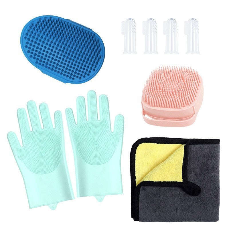 KFX-3682365 Silicone Pet Bathing Gloves Set for Dogs - 3 to 9 Pieces in Various Colors