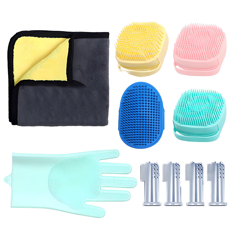 KFX-3682365 Silicone Pet Bathing Gloves Set for Dogs - 3 to 9 Pieces in Various Colors