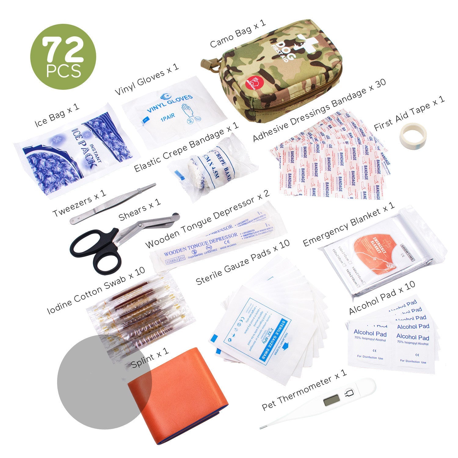 KFX-3683005 Outdoor Camouflage Dog First Aid Kit - 72 Essential Supplies for Emergency Care