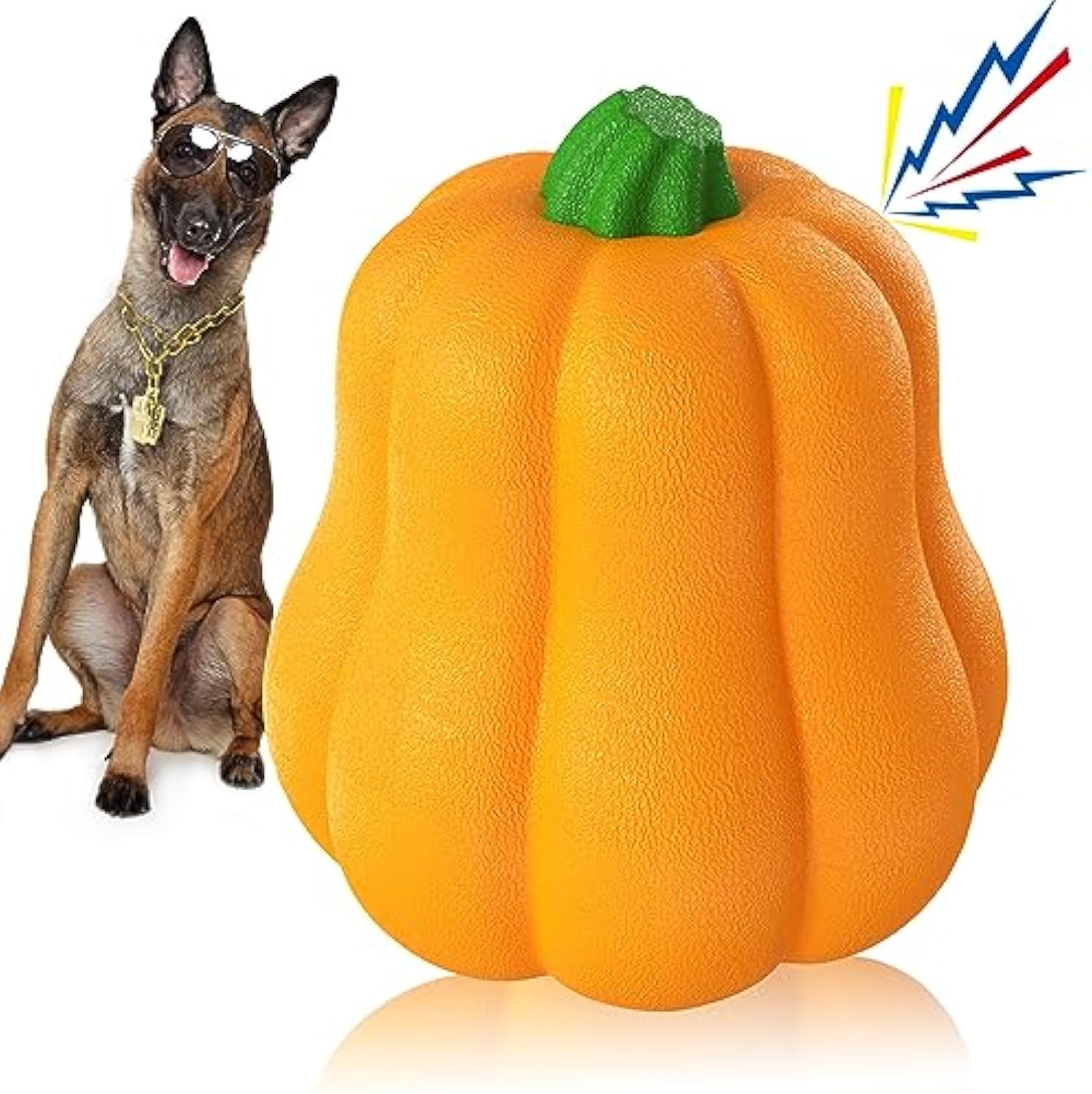 KFX-3684029 Squeaky Yellow Pumpkin Dog Toy with Throwing Drawstring for Halloween Fun