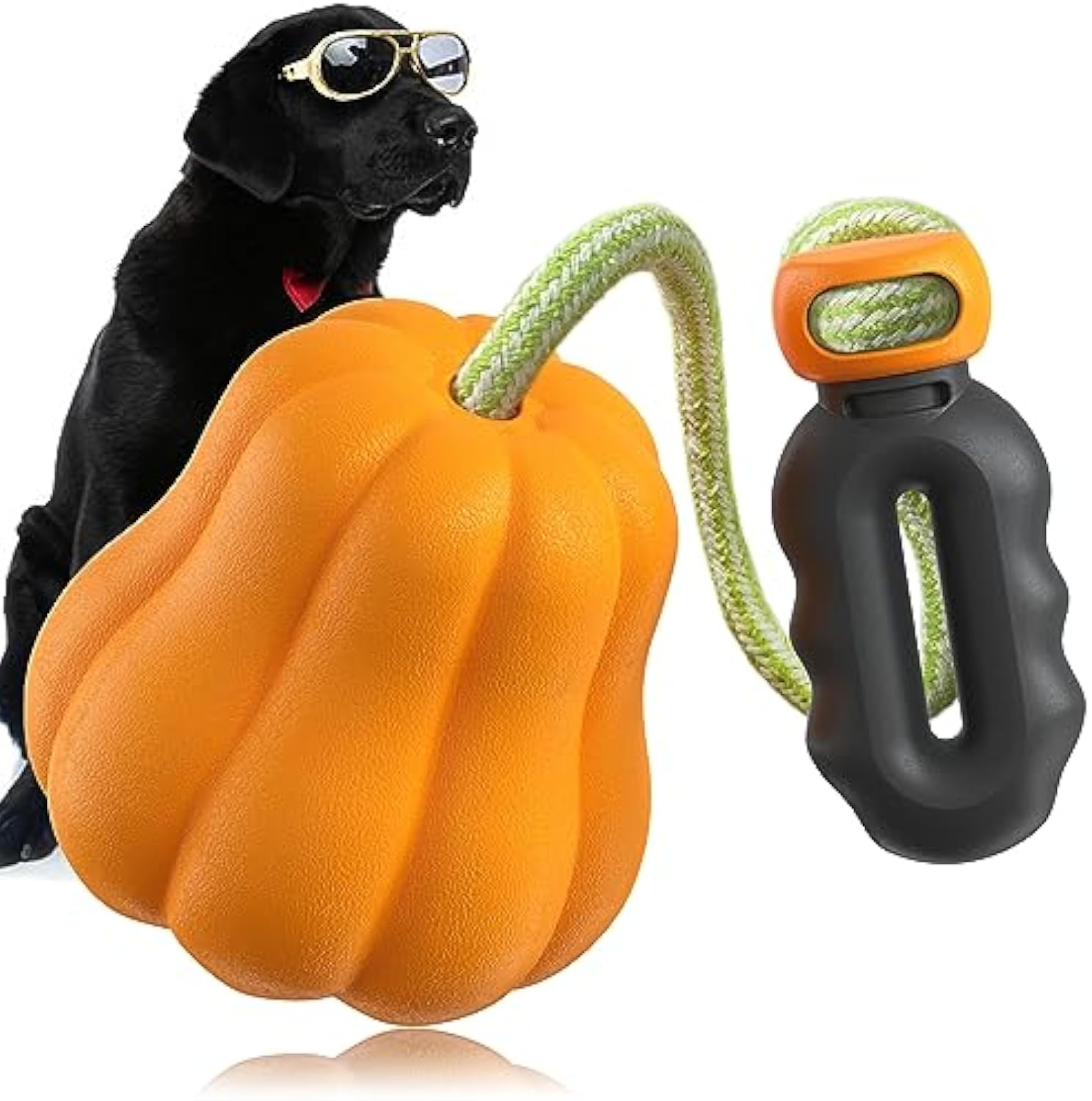 KFX-3684029 Squeaky Yellow Pumpkin Dog Toy with Throwing Drawstring for Halloween Fun