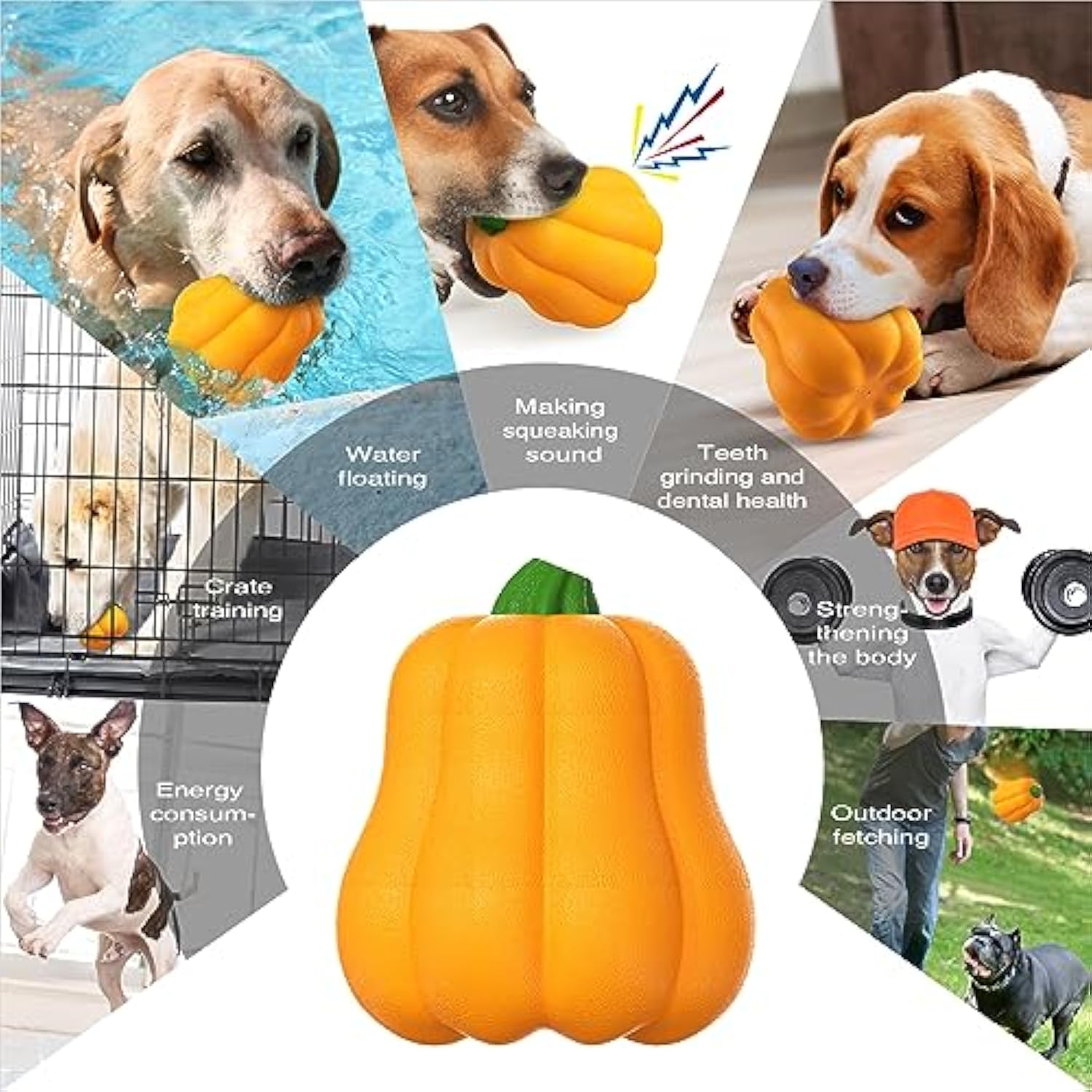 KFX-3684029 Squeaky Yellow Pumpkin Dog Toy with Throwing Drawstring for Halloween Fun