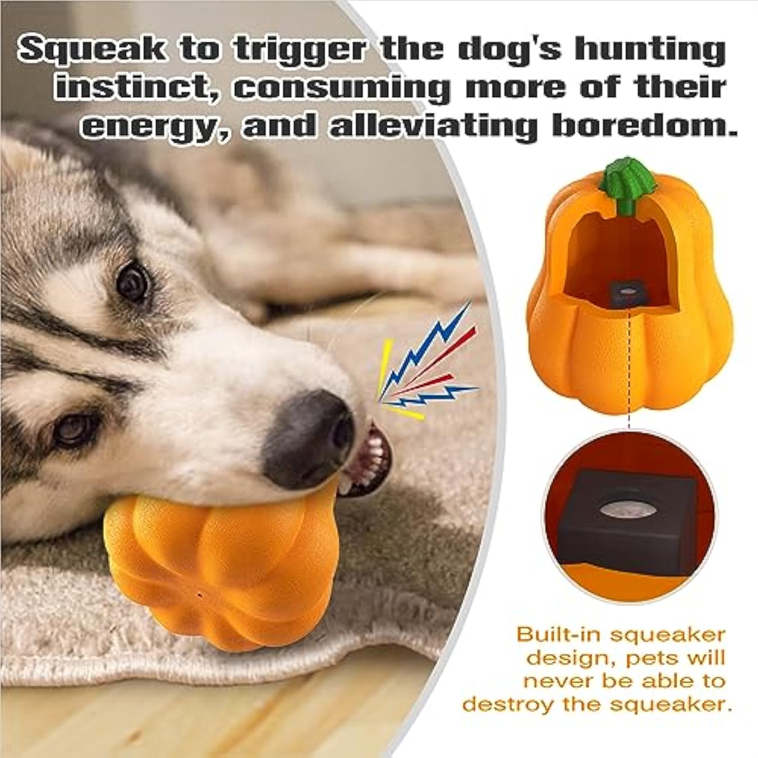 KFX-3684029 Squeaky Yellow Pumpkin Dog Toy with Throwing Drawstring for Halloween Fun