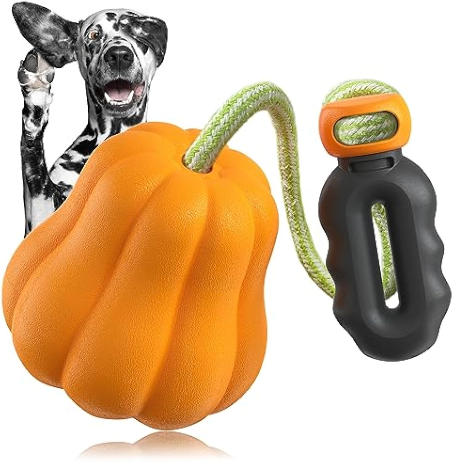 KFX-3684029 Squeaky Yellow Pumpkin Dog Toy with Throwing Drawstring for Halloween Fun