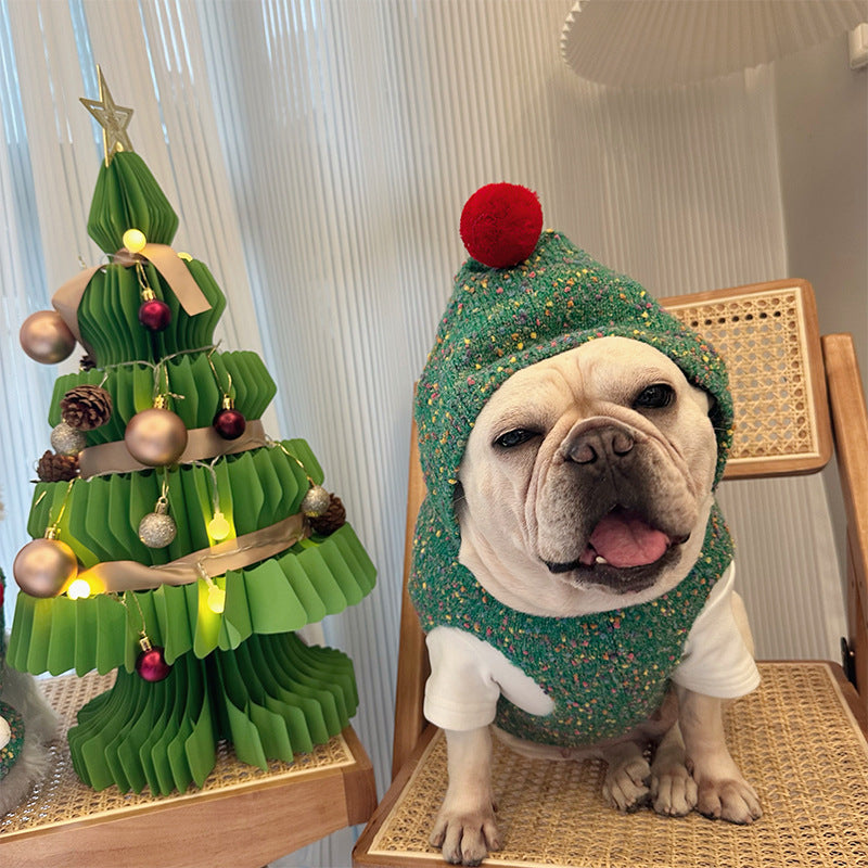 KFX-3684541 Warm Woolen Hooded Dog Vest for Autumn and Winter - Green - Sizes XS to XXL