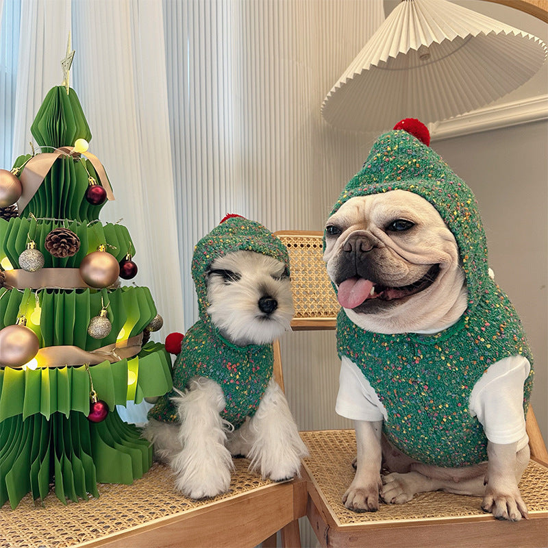KFX-3684541 Warm Woolen Hooded Dog Vest for Autumn and Winter - Green - Sizes XS to XXL