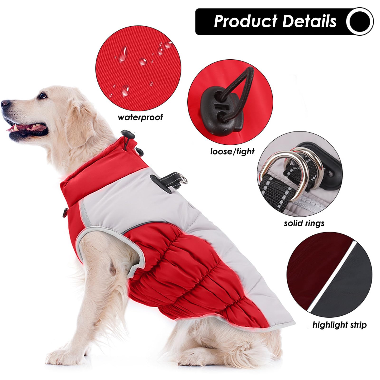 KFX-3686205 Cozy Waterproof Reversible Winter Dog Jacket - Thick Padded, Snow & Wind Resistant, Adjustable Collar, Reflective Design, 6 Sizes Available