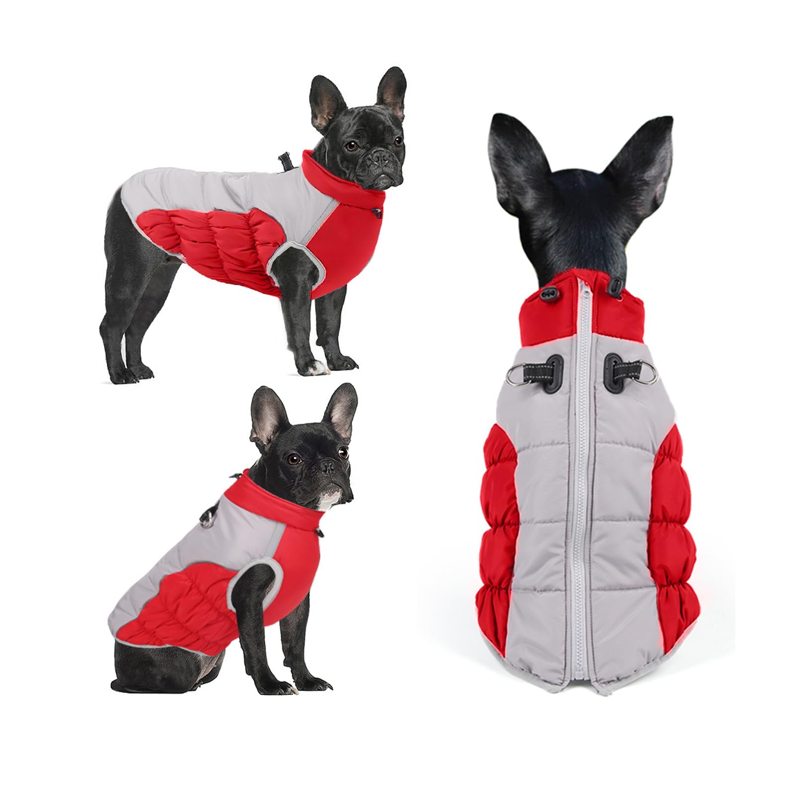 KFX-3686205 Cozy Waterproof Reversible Winter Dog Jacket - Thick Padded, Snow & Wind Resistant, Adjustable Collar, Reflective Design, 6 Sizes Available