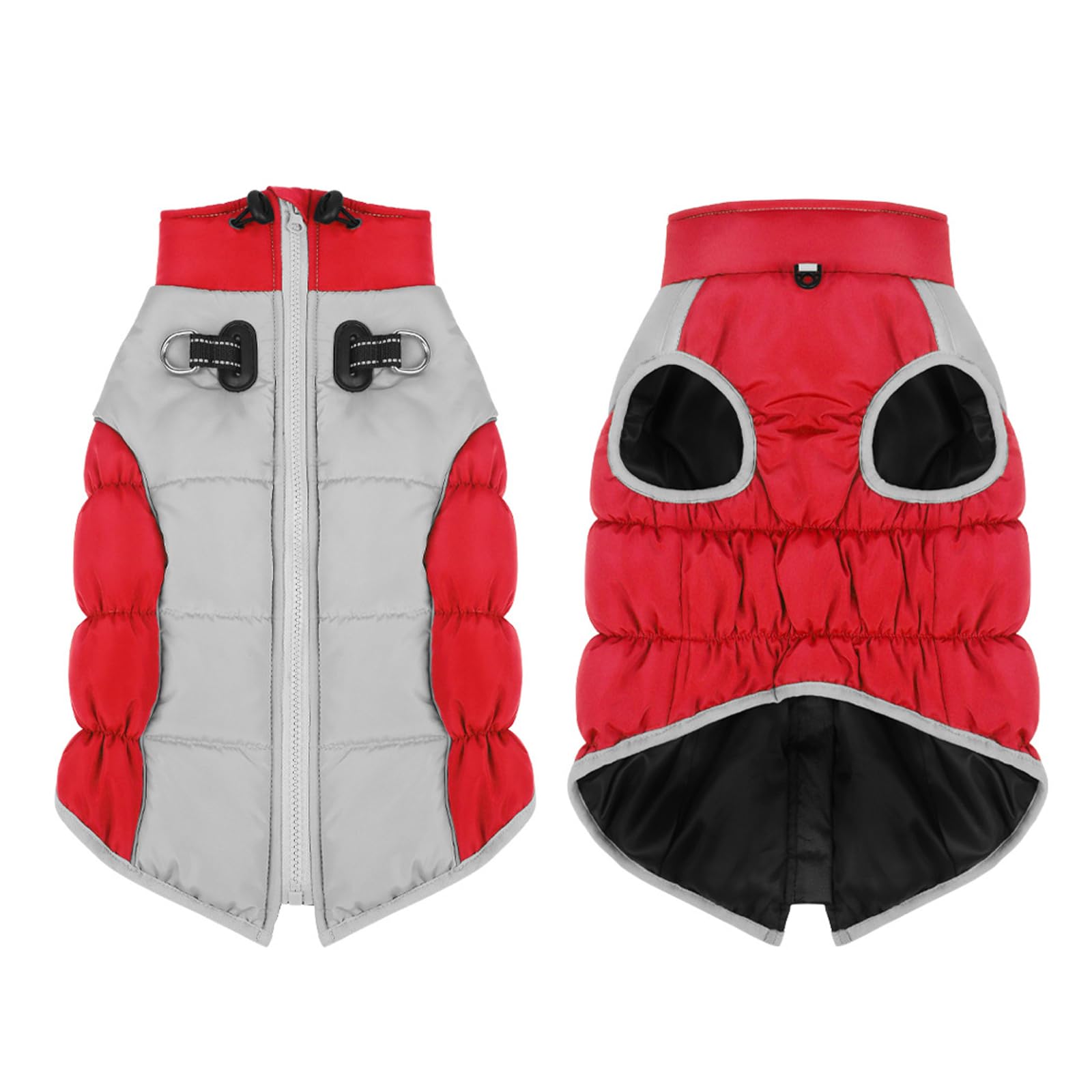 KFX-3686205 Cozy Waterproof Reversible Winter Dog Jacket - Thick Padded, Snow & Wind Resistant, Adjustable Collar, Reflective Design, 6 Sizes Available