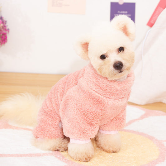 KFX-3687101 Double-Sided Velvet Pet Dog Clothing for Autumn and Winter with High Collar and Towing Ring
