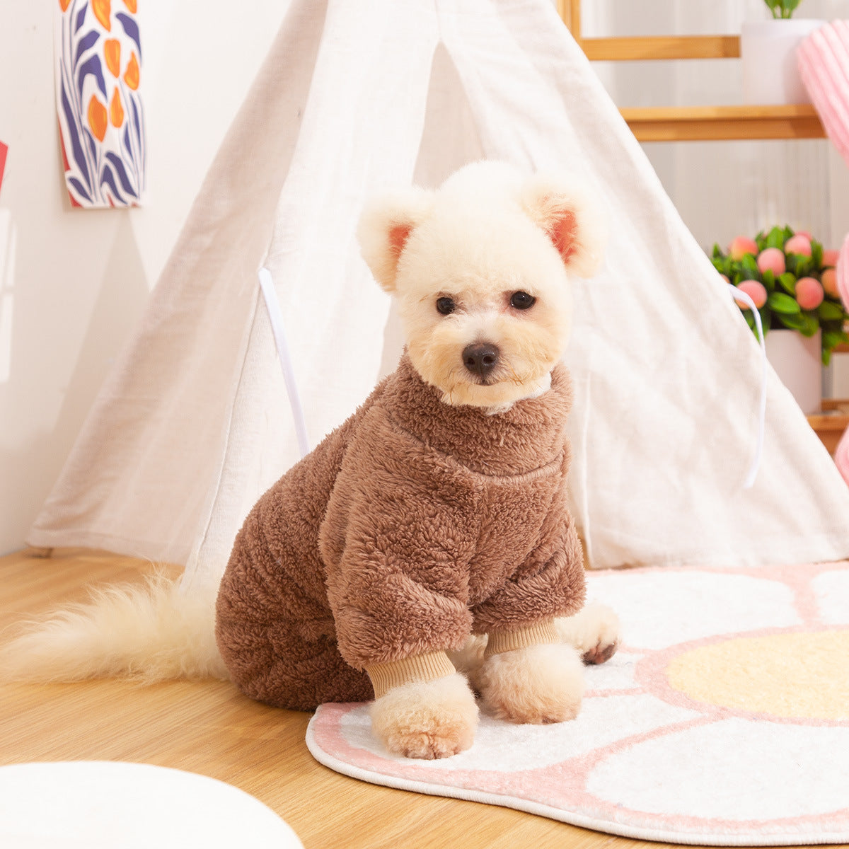 KFX-3687101 Double-Sided Velvet Pet Dog Clothing for Autumn and Winter with High Collar and Towing Ring
