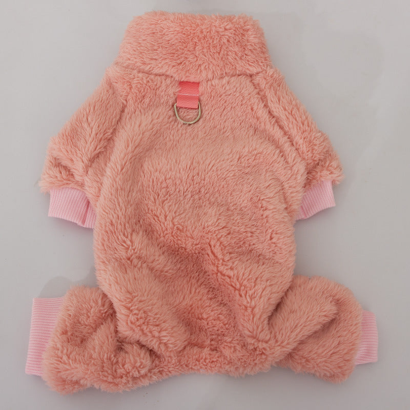 KFX-3687101 Double-Sided Velvet Pet Dog Clothing for Autumn and Winter with High Collar and Towing Ring
