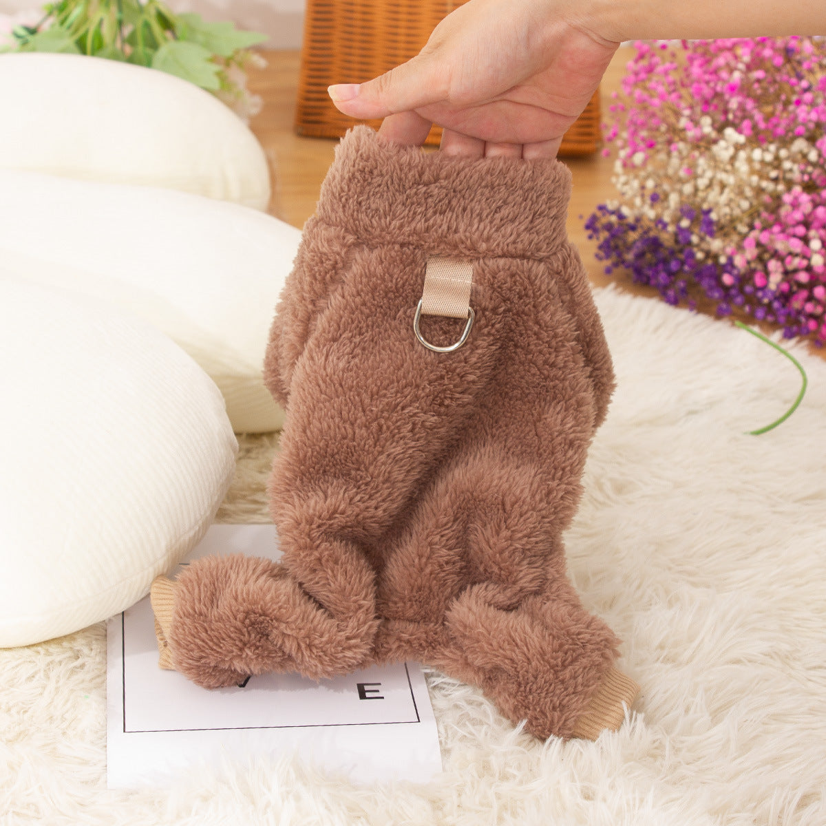 KFX-3687101 Double-Sided Velvet Pet Dog Clothing for Autumn and Winter with High Collar and Towing Ring