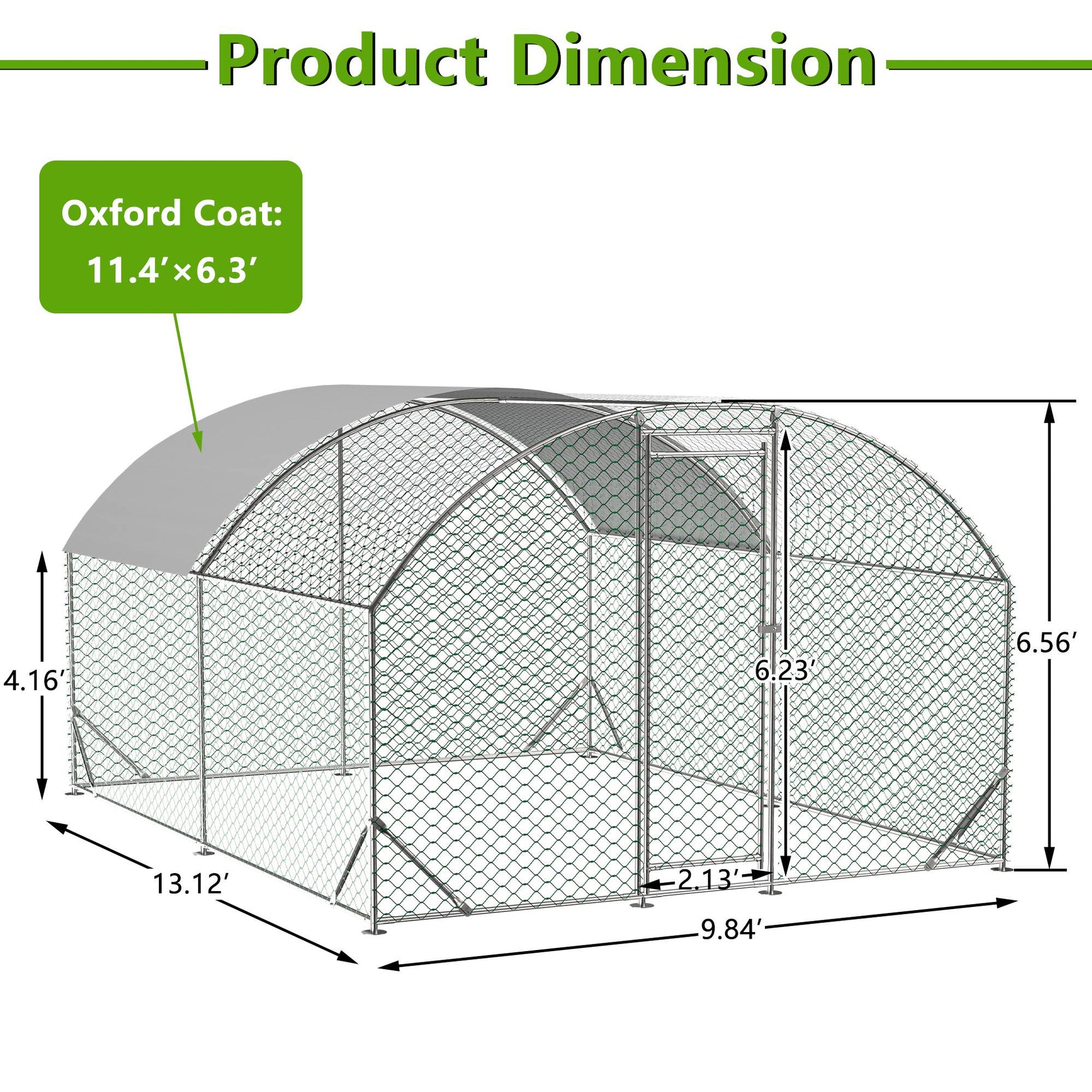 KFX-3690173 Large Metal Chicken Coop with Waterproof and UV-Resistant Cover - Walk-In Outdoor Run, 9.84 x 13.12 x 6.56 Ft