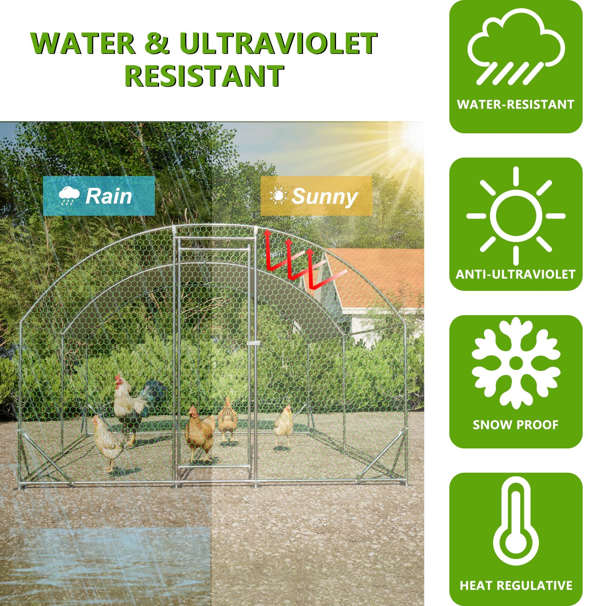 KFX-3690173 Large Metal Chicken Coop with Waterproof and UV-Resistant Cover - Walk-In Outdoor Run, 9.84 x 13.12 x 6.56 Ft