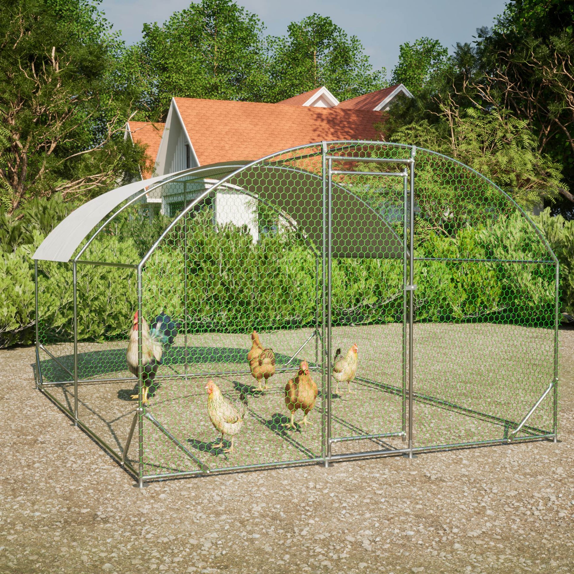 KFX-3690173 Large Metal Chicken Coop with Waterproof and UV-Resistant Cover - Walk-In Outdoor Run, 9.84 x 13.12 x 6.56 Ft