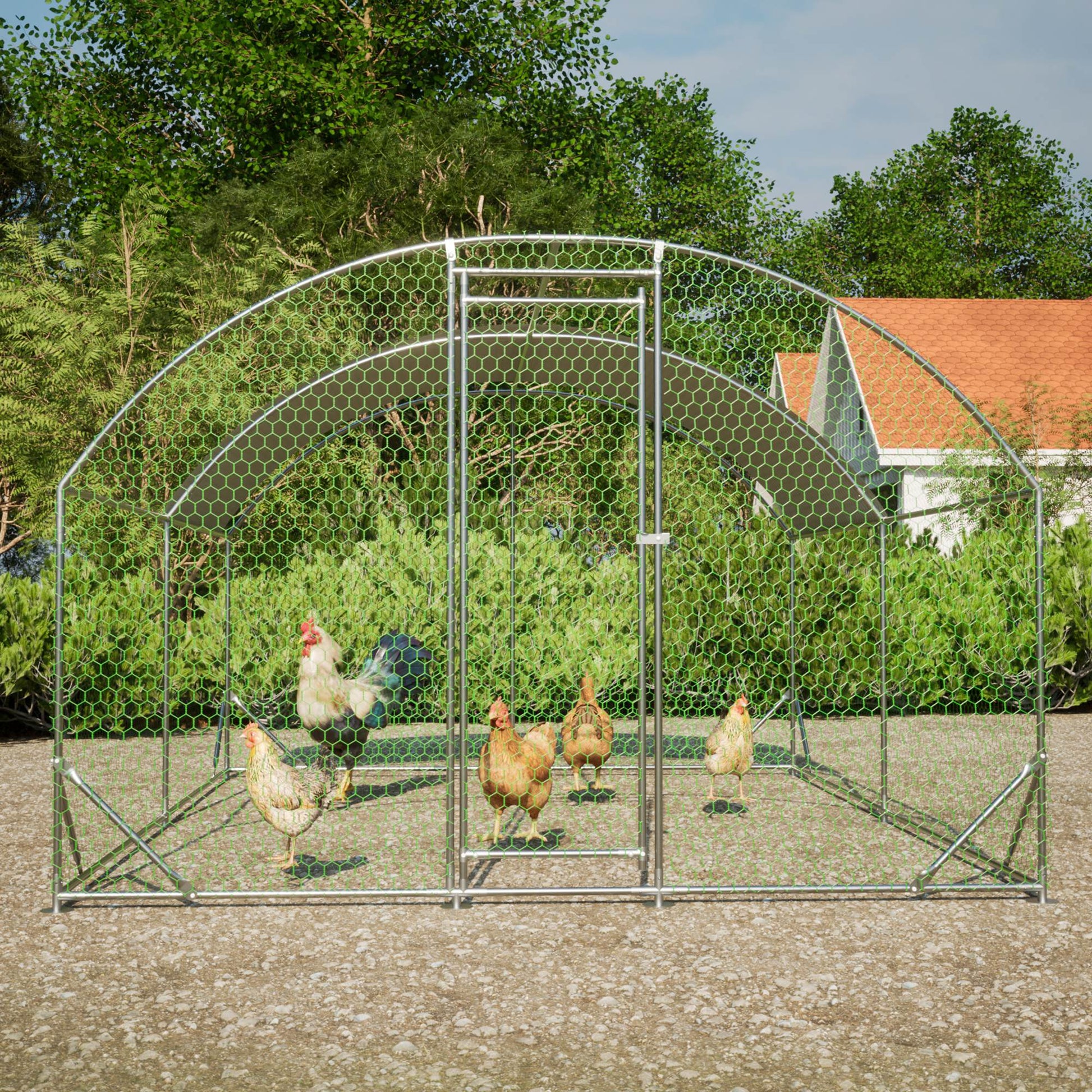 KFX-3690173 Large Metal Chicken Coop with Waterproof and UV-Resistant Cover - Walk-In Outdoor Run, 9.84 x 13.12 x 6.56 Ft