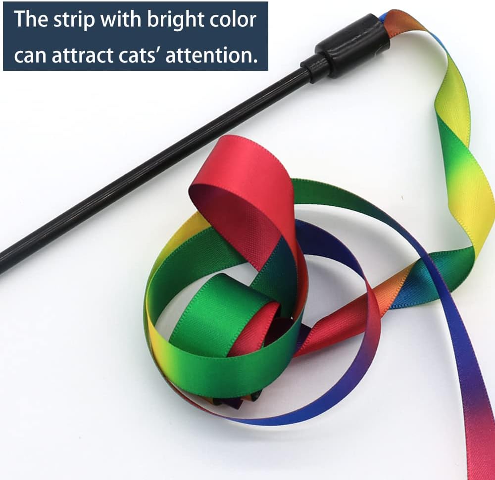 KFX-3690685 Interactive Cat Teaser Wand with Colorful Satin Ribbons for Engaging Playtime