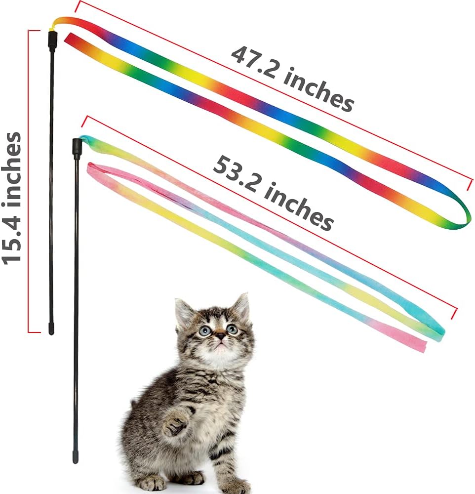KFX-3690685 Interactive Cat Teaser Wand with Colorful Satin Ribbons for Engaging Playtime