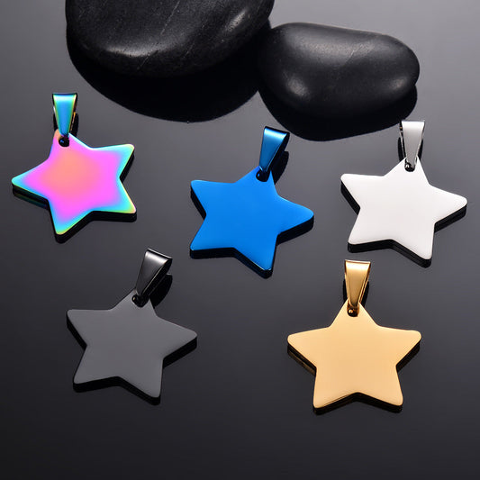 KFX-3694909 Stainless Steel Five-pointed Star Pendant Necklace with 60cm Round Bead Chain