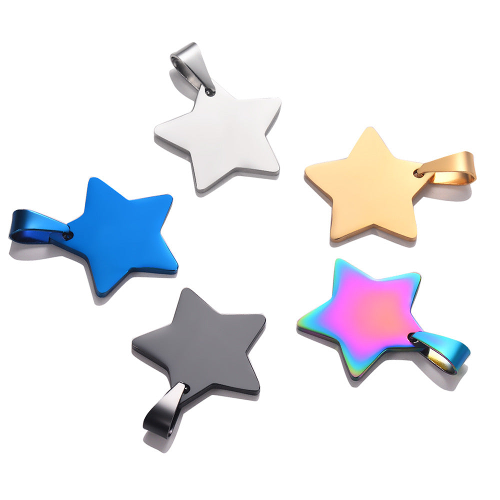 KFX-3694909 Stainless Steel Five-pointed Star Pendant Necklace with 60cm Round Bead Chain