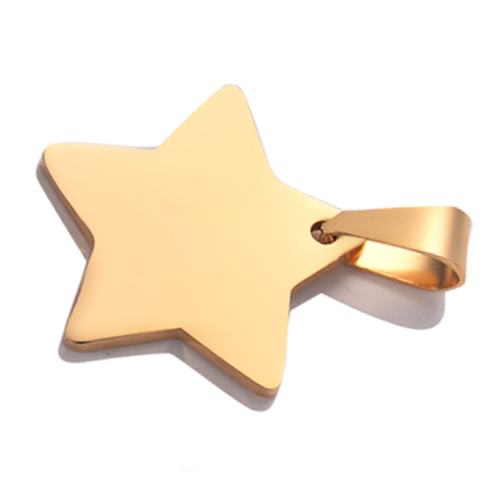 KFX-3694909 Stainless Steel Five-pointed Star Pendant Necklace with 60cm Round Bead Chain