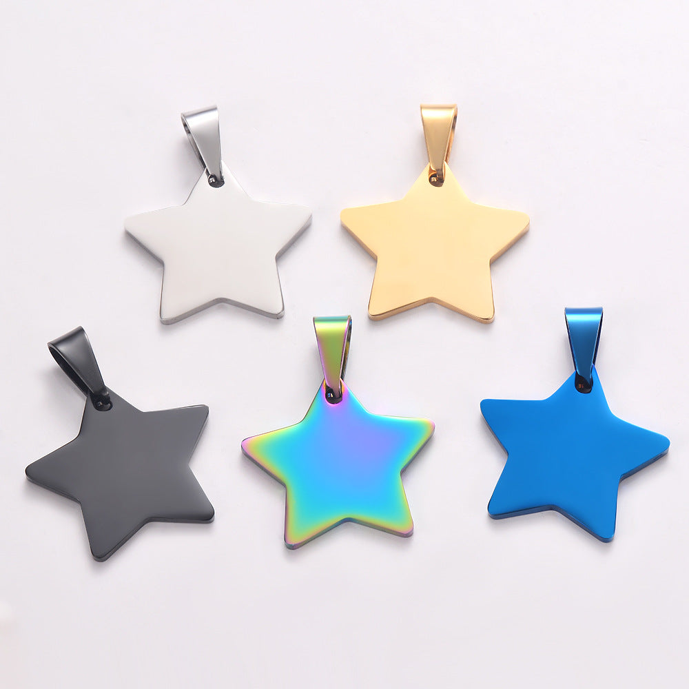 KFX-3694909 Stainless Steel Five-pointed Star Pendant Necklace with 60cm Round Bead Chain