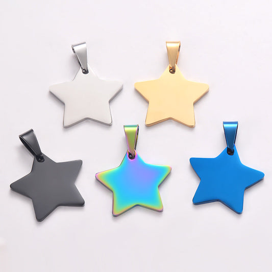 KFX-3694909 Stainless Steel Five-pointed Star Pendant Necklace with 60cm Round Bead Chain