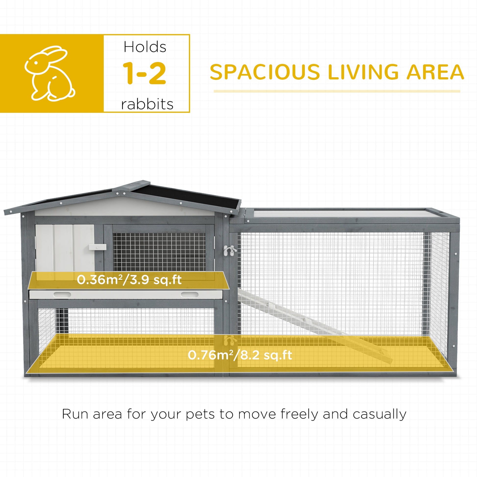 KFX-3695933 Large Outdoor Rabbit Hutch with Run, Removable Tray, Feeding Trough, and Ramp - Weatherproof Design in White