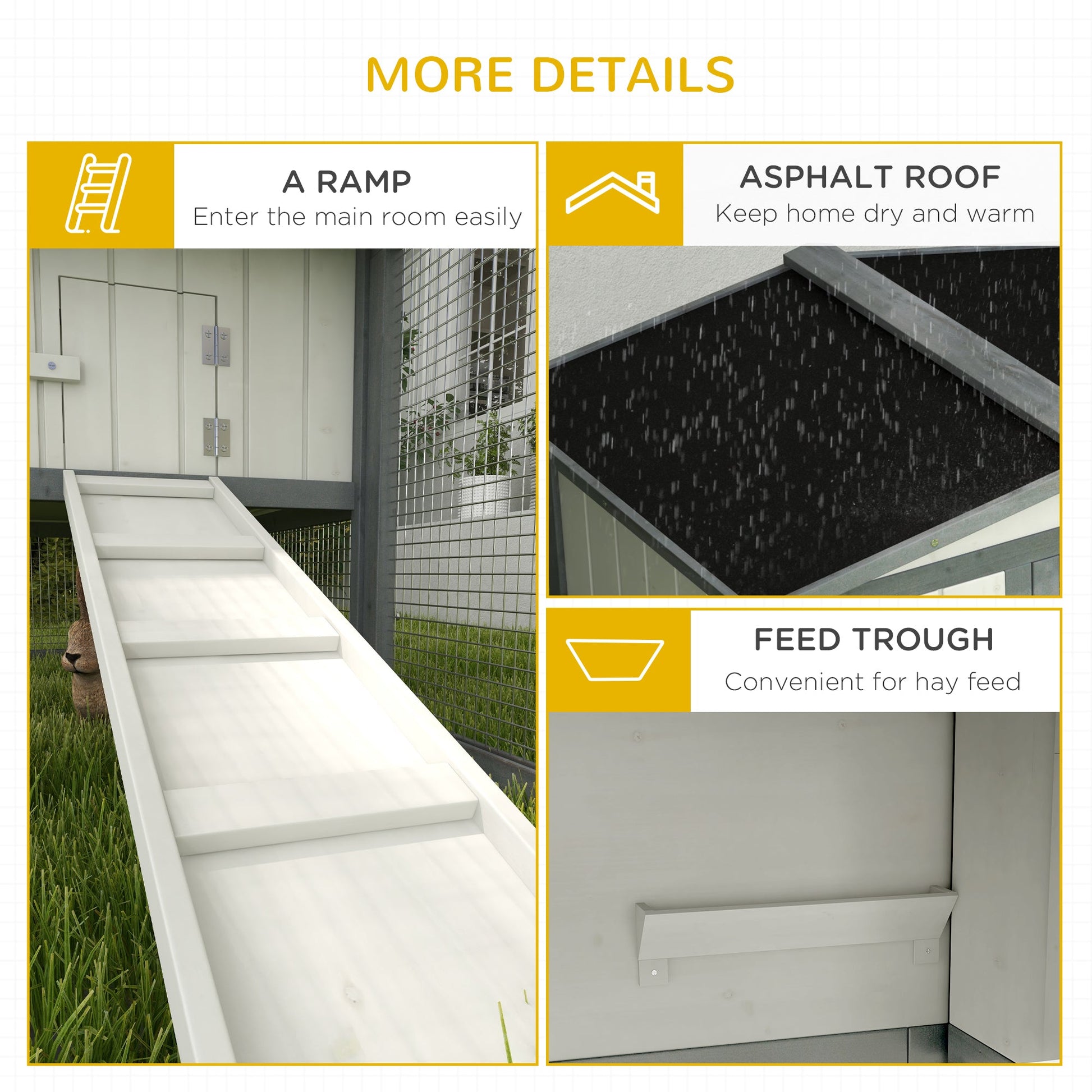 KFX-3695933 Large Outdoor Rabbit Hutch with Run, Removable Tray, Feeding Trough, and Ramp - Weatherproof Design in White