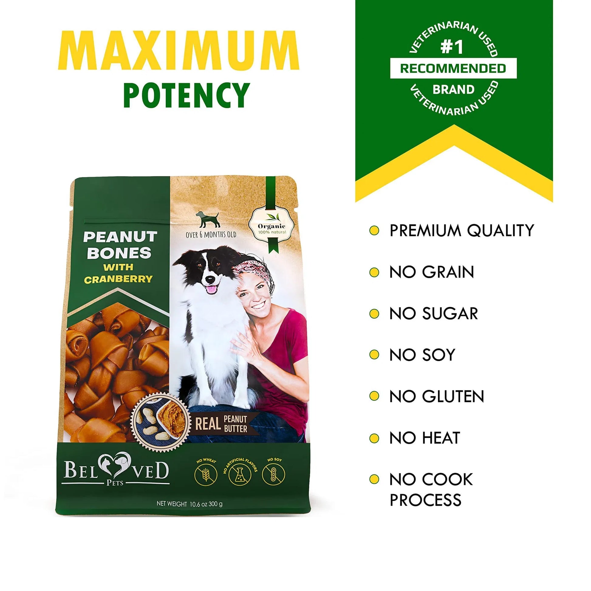KFX-3698109 Peanut Butter Bones with Cranberry for Dogs - Rawhide-Free Chew Treats, Healthy Collagen Snacks for All Life Stages
