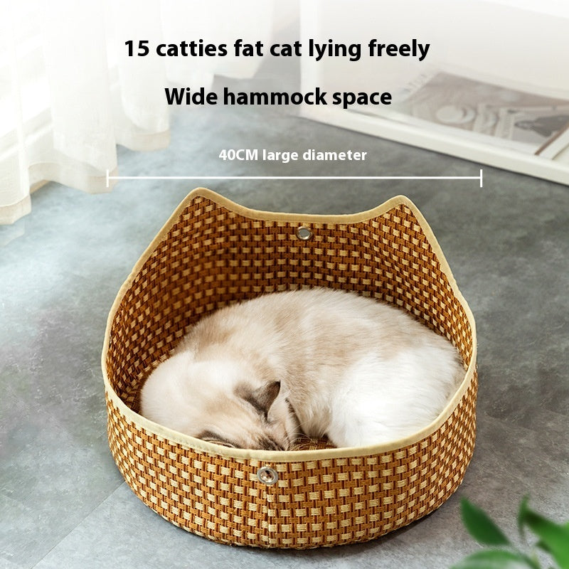 KFX-3699645 Rattan Cat Nest - Brown Straw Cat Hammock for Cats Under 15kg