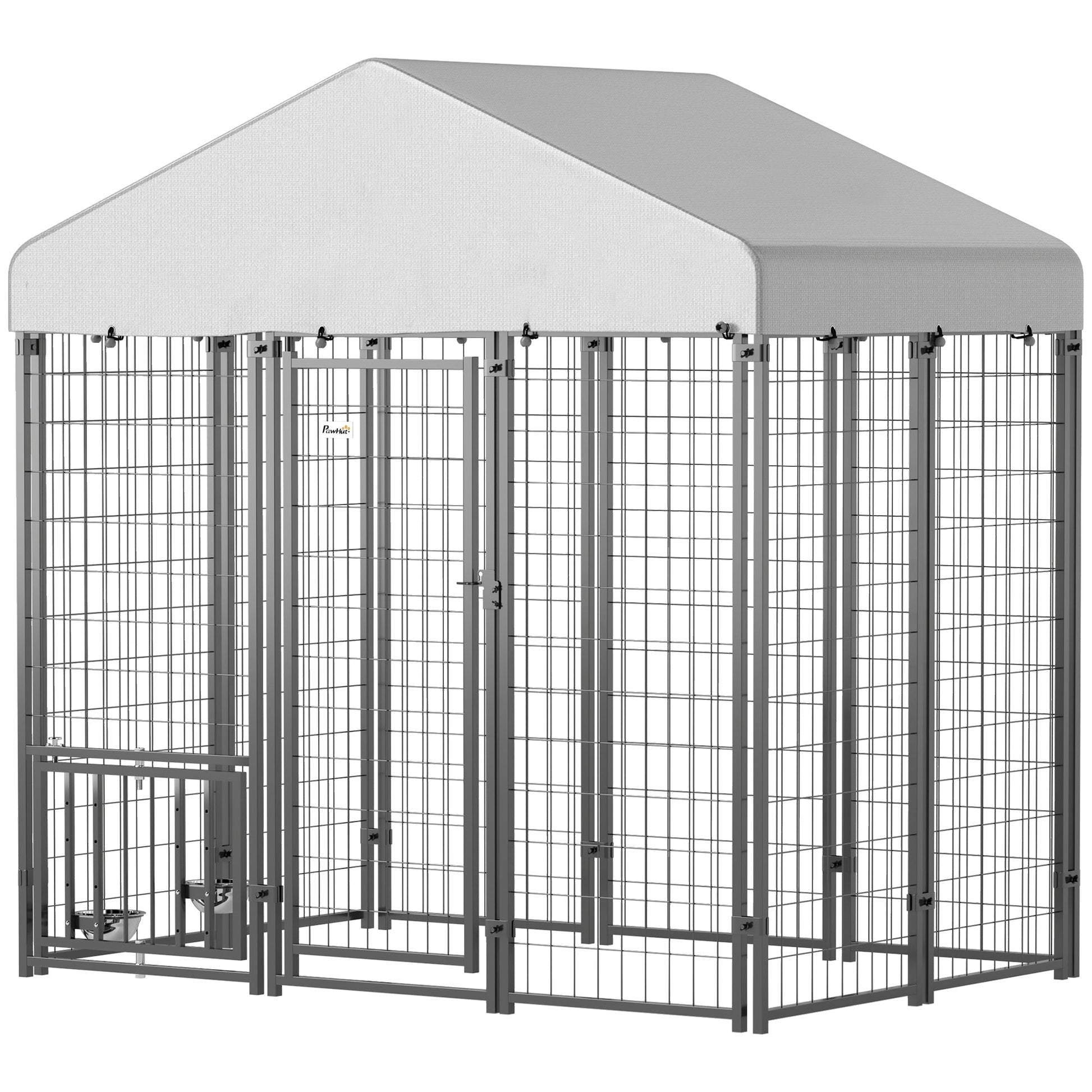 KFX-3701693 Large Outdoor Dog Kennel with Roof and Adjustable Bowls for Medium Dogs