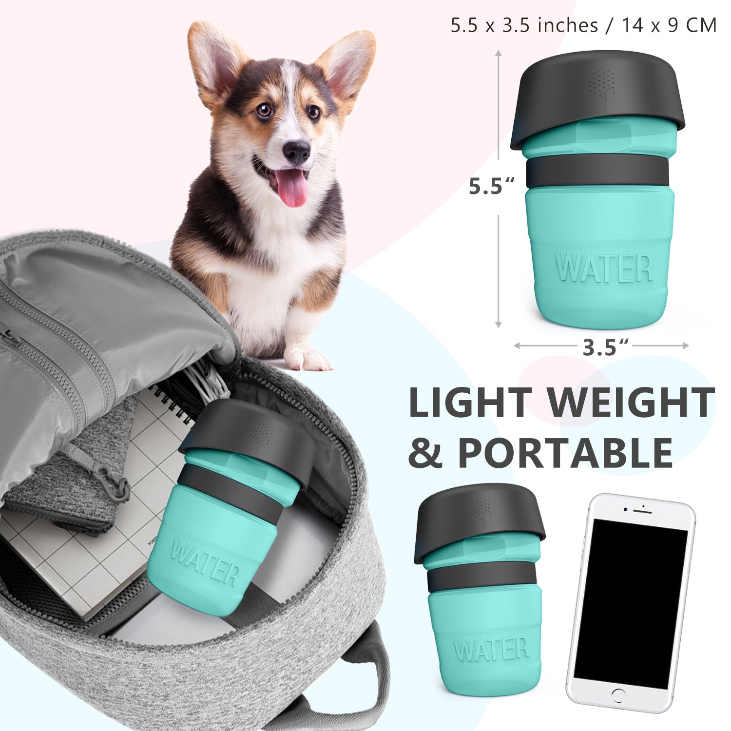KFX-3703869 Foldable Pet Water Bottle with Integrated Bowl - BPA-Free Travel Water Dispenser for Dogs - 520ml Capacity