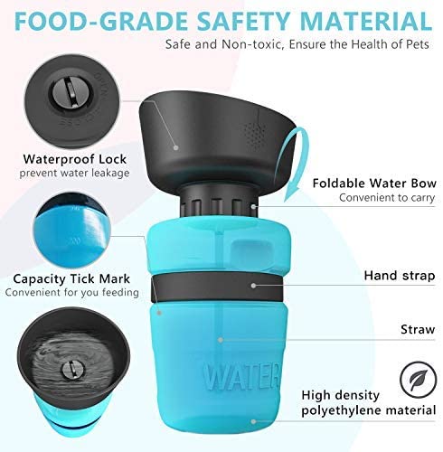 KFX-3703869 Foldable Pet Water Bottle with Integrated Bowl - BPA-Free Travel Water Dispenser for Dogs - 520ml Capacity