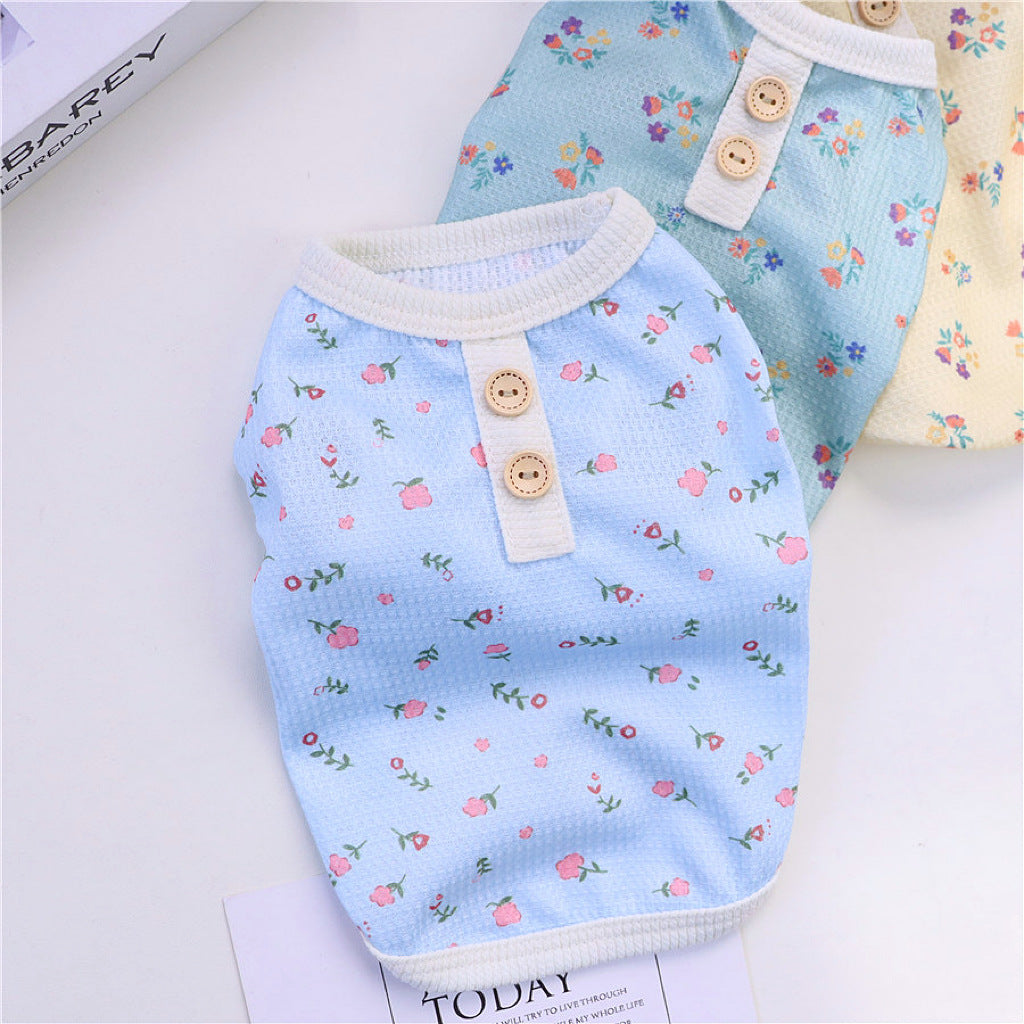 KFX-3704637 Summer Four-Legged Dog Pajamas in Yellow, Green, Sky Blue - Casual Pet Clothing for Comfort and Style