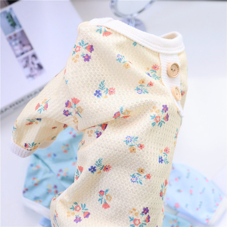KFX-3704637 Summer Four-Legged Dog Pajamas in Yellow, Green, Sky Blue - Casual Pet Clothing for Comfort and Style