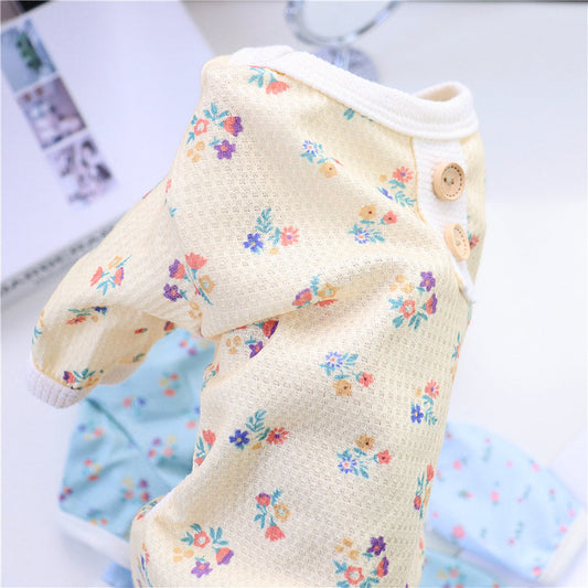 KFX-3704637 Summer Four-Legged Dog Pajamas in Yellow, Green, Sky Blue - Casual Pet Clothing for Comfort and Style