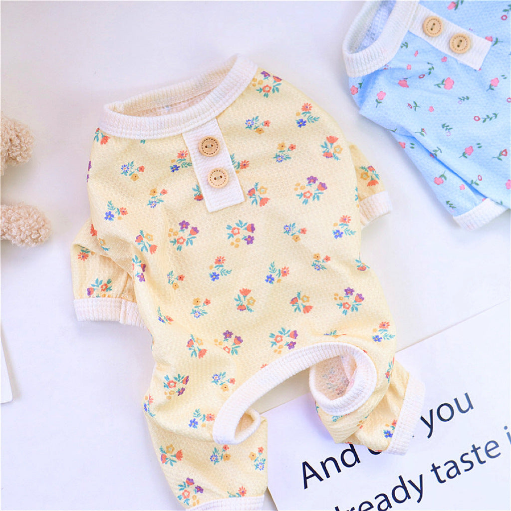 KFX-3704637 Summer Four-Legged Dog Pajamas in Yellow, Green, Sky Blue - Casual Pet Clothing for Comfort and Style
