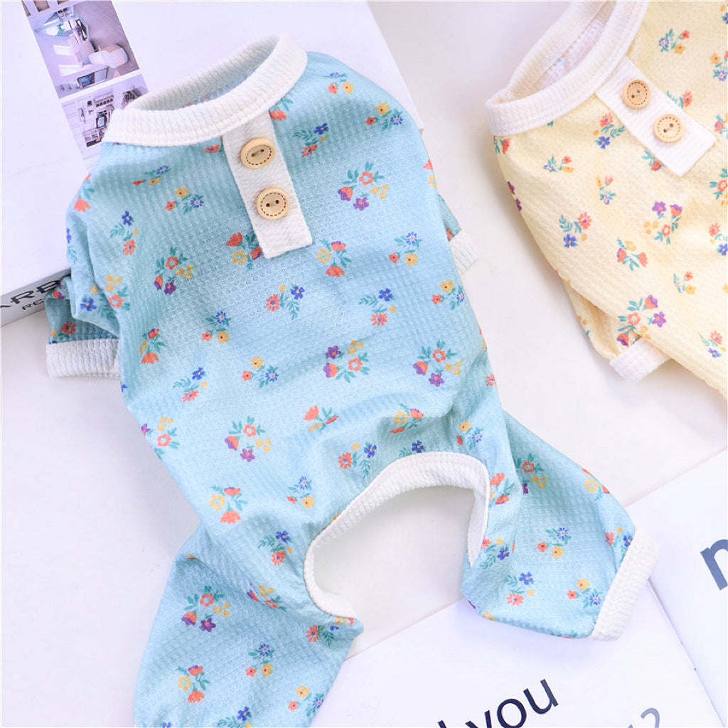 KFX-3704637 Summer Four-Legged Dog Pajamas in Yellow, Green, Sky Blue - Casual Pet Clothing for Comfort and Style