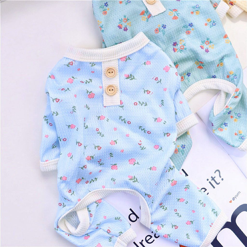 KFX-3704637 Summer Four-Legged Dog Pajamas in Yellow, Green, Sky Blue - Casual Pet Clothing for Comfort and Style