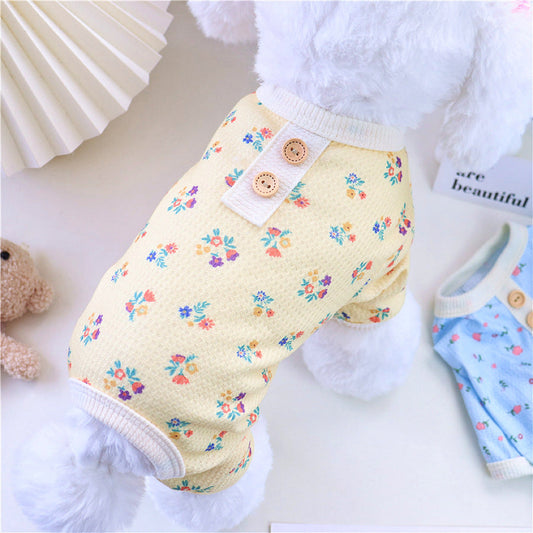 KFX-3704637 Summer Four-Legged Dog Pajamas in Yellow, Green, Sky Blue - Casual Pet Clothing for Comfort and Style