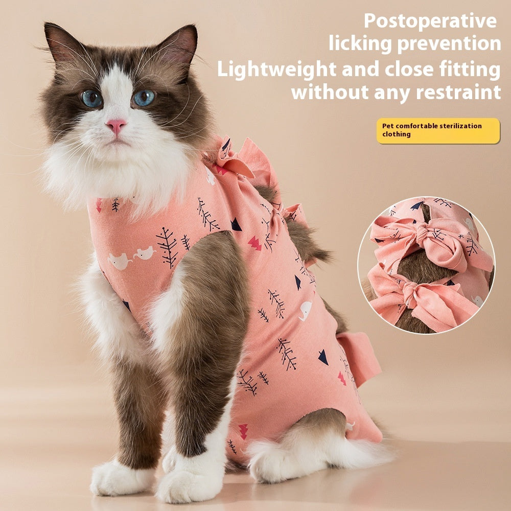 KFX-3705405 Cat Sterilization Suit - Anti-Licking and Breathable Cotton Clothing in Yellow, Pink, and Blue Sizes S, M, L